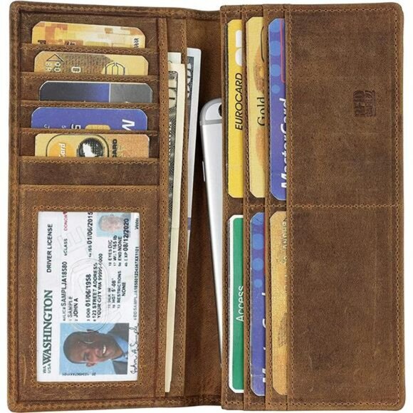 Mou Meraki RFID Blocking Mens Genuine leather Bifold Long Wallet - Picture 1 of 7